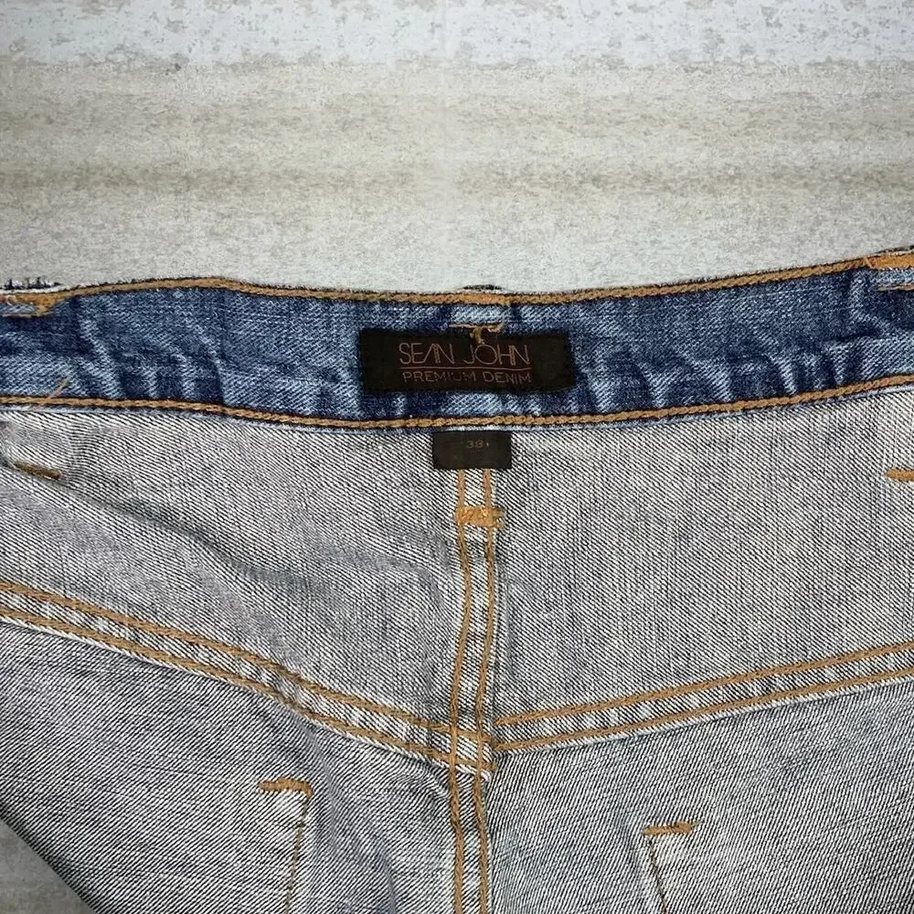 Vintage 90s Sean John Jean Shorts 38x16 Baggy Wide Leg Fit Light Wash 16